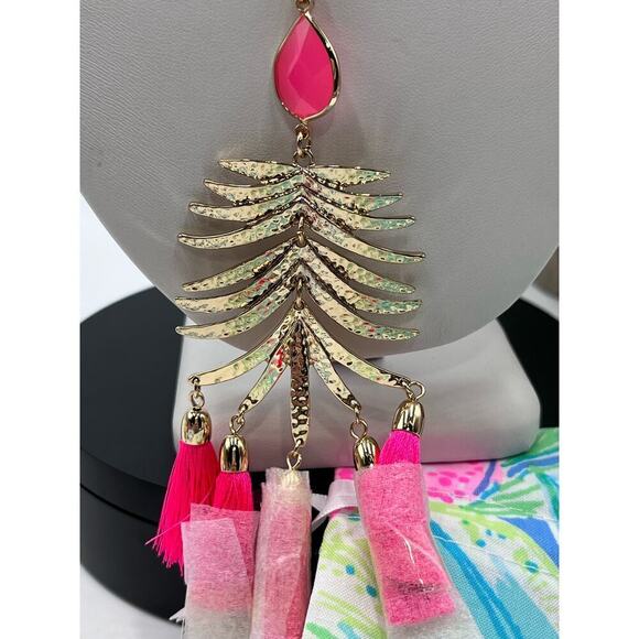 Lilly Pulitzer Jungle Rain Long Necklace (Cockatoo Pink) Tassels New with Pouch - Picture 5 of 11